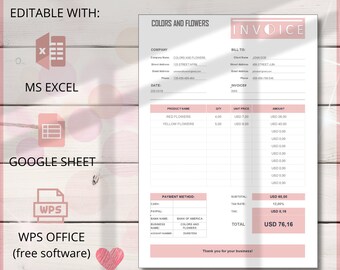 hourly invoice template etsy