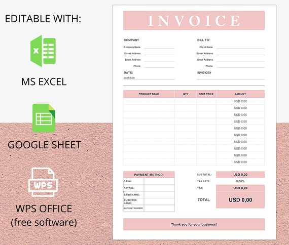12 invoice template printable invoice invoice printable etsy