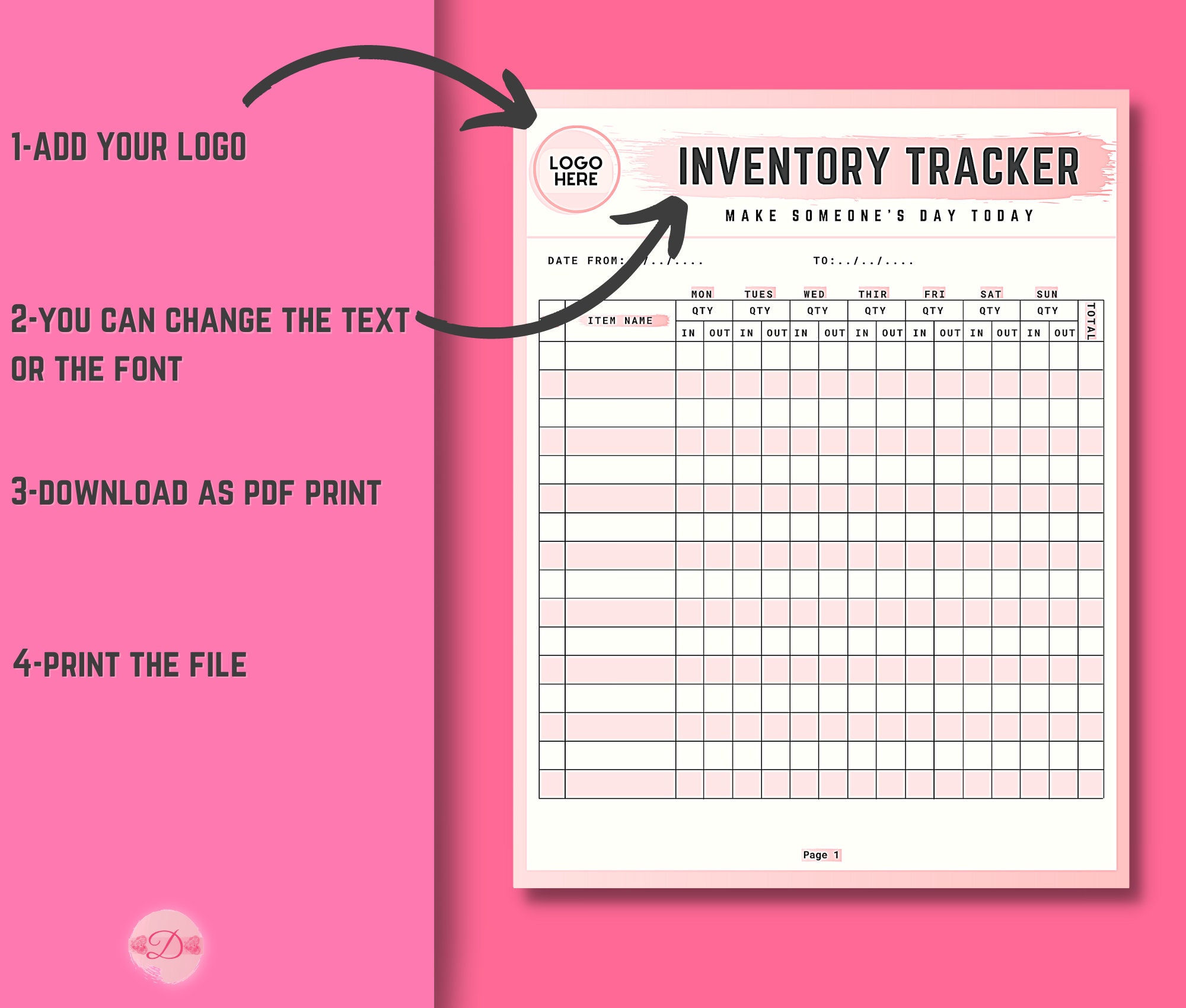 Pink Inventory Tracker Inventory Management Inventory Etsy