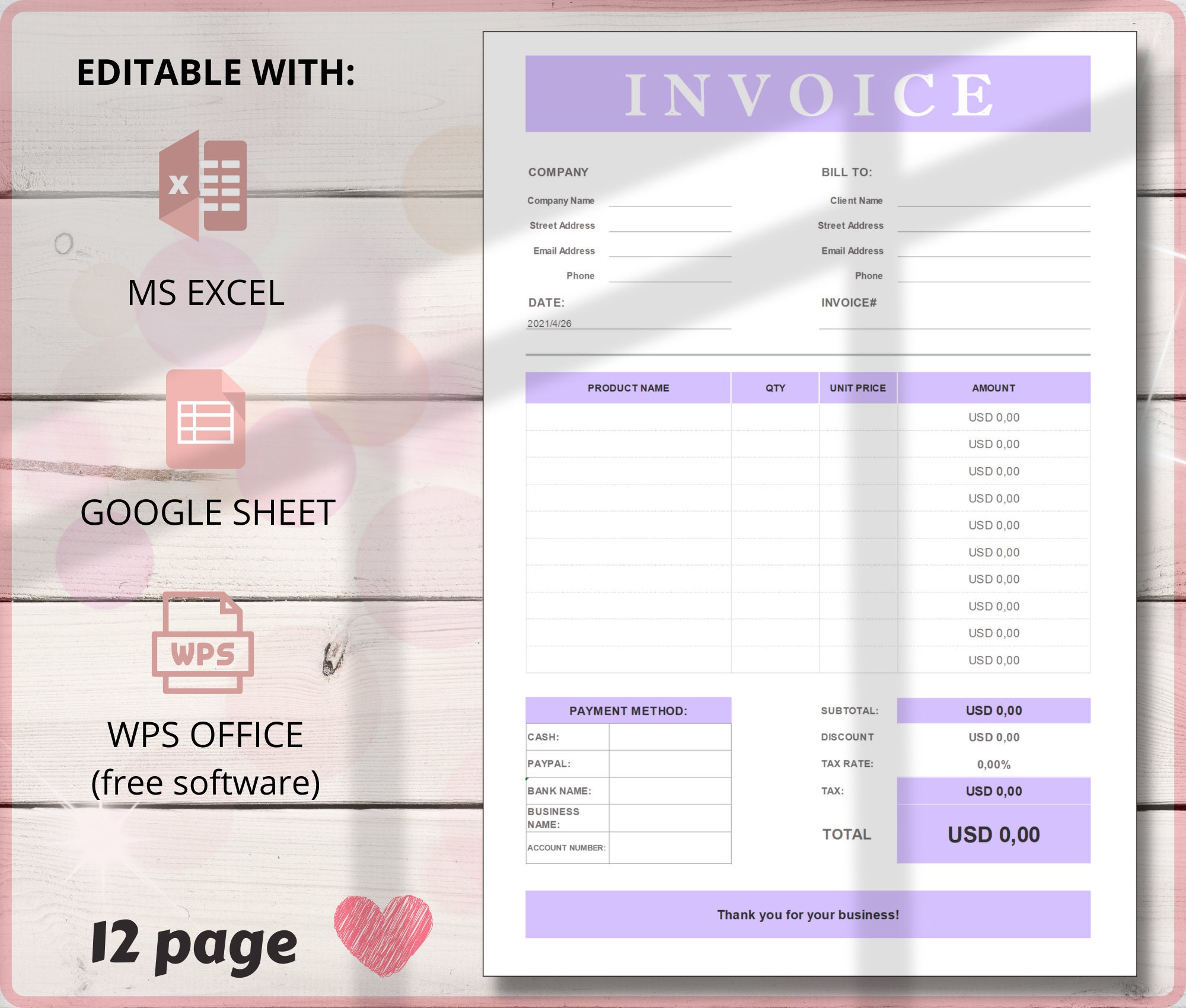 12 invoice template printable invoice invoice printable etsy
