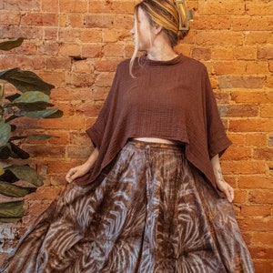 Boho Organic Bamboo Cotton Crop Tee, PLUS Hippie Bohemian Style Crop Top Boxy Earthy flowy style top, neutral organic style top, plant based