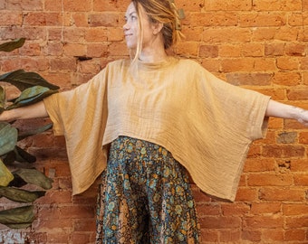 Boho Organic Bamboo Cotton Crop Tee, Hippie Bohemian Style Crop Top, Boxy Earthy flowy style top, neutral organic style top, PLUS AVAILABLE