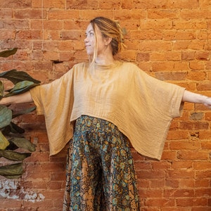 Boho Organic Bamboo Cotton Crop Tee, Hippie Bohemian Style Crop Top, Boxy Earthy flowy style top, neutral organic style top, PLUS AVAILABLE