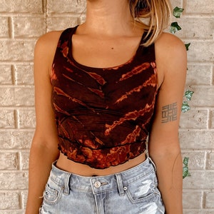 Top z koronką z tyłu w stylu hippie tie-dye, elastyczny top do jogi, wygodny top ze spandeksu, regulowany top z wiązaniem, top festiwalowy w stylu boho tie-dye, swobodny top