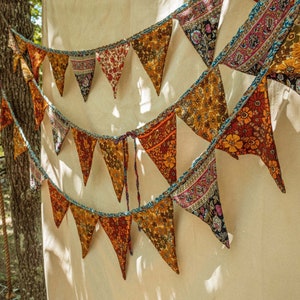 Bohemian Hippie Recycled Silk Flags, Hippie room decor, boho home decor, dorm decor, wall hanging, prayer flags, vegan gift stocking stuffer