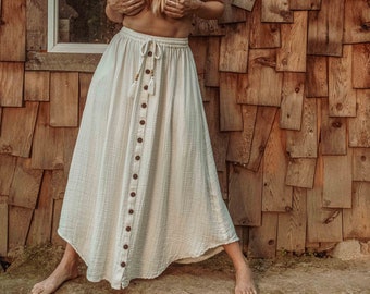 【BAON】Retyu banding button cotton long skirt Cotton Banding Long Skirt