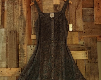 Boho hippie patchwork mini-jurk, herfst button-down jurk, cottage core tie back jurk, hippie grunge stijl geborduurde trui