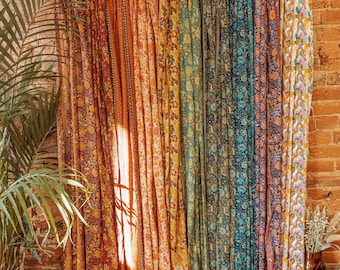 Hippie Boho SILK Curtain Panels, Rainbow Floral Bohemian Room Canopy Decor, Psychedelic 70s Aesthetic Dorm Decor, Wall Hanging, Home Gift