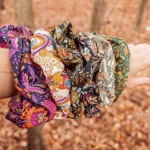 XXL Pattern Silk Boho Hair Tie, Hippie Scrunchie Hair Accessories, Bohemian Satin Hair Scrunchy, Hippie Gift for Her, Stocking Stuffer, Girl