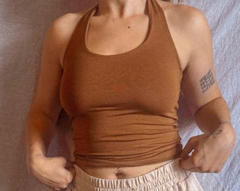 Organic EcoVero Double Layer Bra Top, Halter No-Tie Stretchy Natural Fiber Bra Top, Eco Friendly Yoga Tank, Eco Natural Active Wear