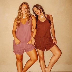 Organic Cotton Bamboo Boho Shortalls, Bohemian Hippie Style Cozy Oversized Shortalls Beachy Free Spirit Style Jumper Shorts Jumpsuit XS - 3X