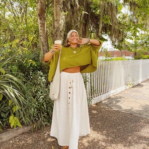 Crop-shirt van biologisch bamboekatoen boho, crop top in hippie-bohostijl, boxy aardse, vloeiende top, top in neutrale organische stijl, plantaardig PLUS