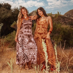 Hippie Boho Chic Tie Dye Flowy Long Maxi Midi Dress, XS-2XL Hand dyed western chic bohemian style dress earthy fall summer spring long dress