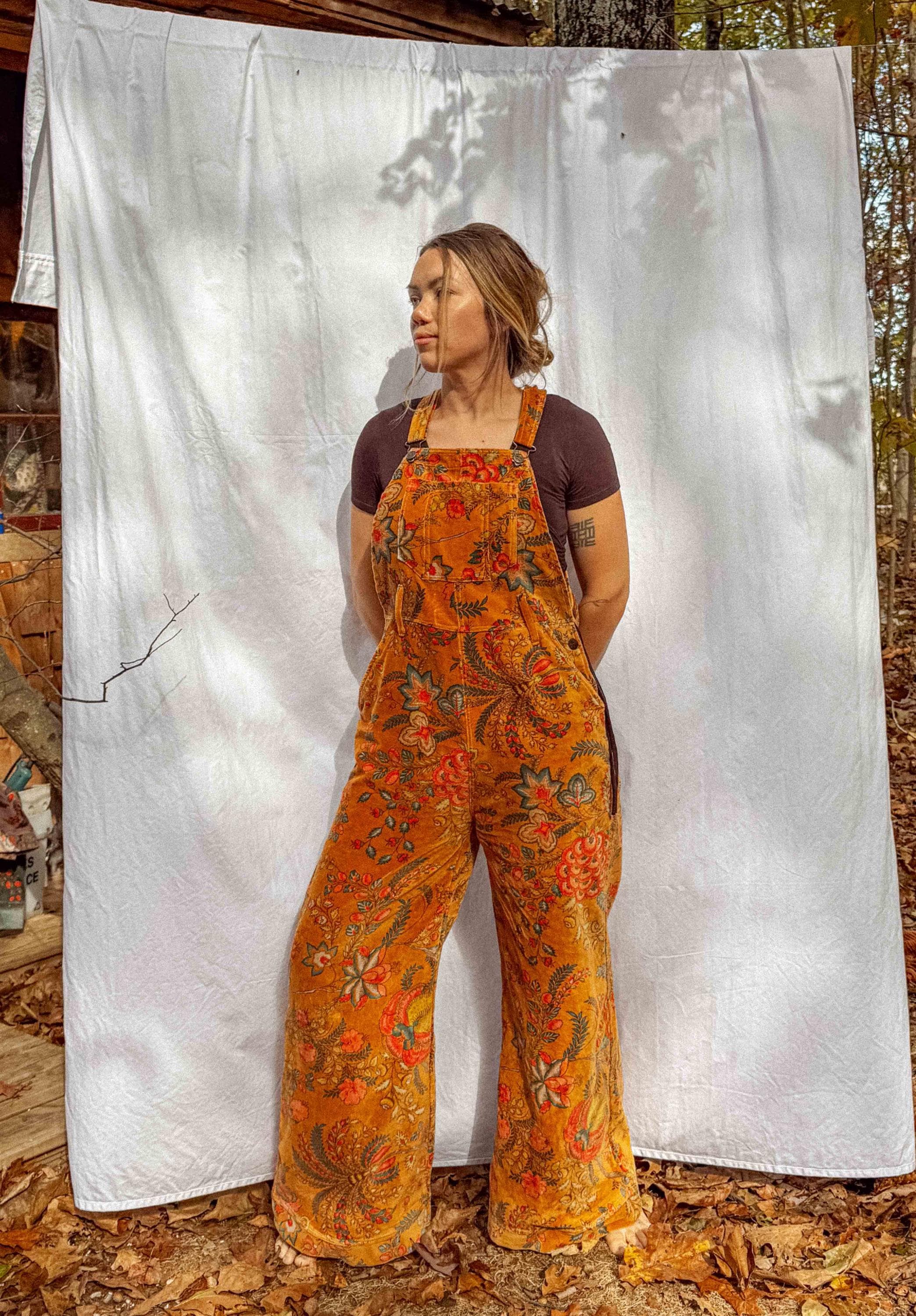 Rustic Overalls Organic Cotton Velvet Overalls, Floral Free Spirit Boho Overalls 100% ...