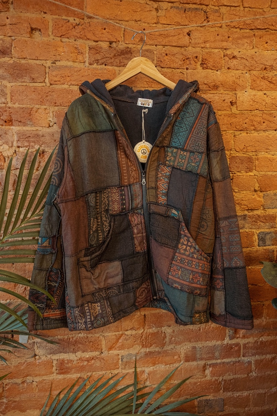 Coupe Rasoir Nervures Veste Psychédélique Broderie Patchwork Hippie Boho Lutin E