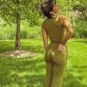 Organic Certified EcoVero Yoga Pants, Strapless Yoga Jumpsuit, High Waist Foldable Waistband Back Pocket Booty Yoga Pants, Flare Leggings