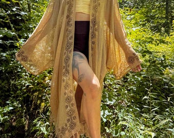 Boho Mesh Organic Cotton Kimono, Breezy Light Mesh Cardigan, Beachy Boho Coverup