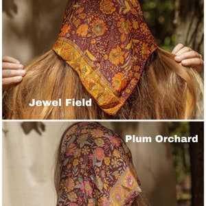 Silk Hippie Boho Bandana, Square Head Scarf, Bohemian Hair Wrap, Unique hippie gift, stocking stuffer, pet dog scarf image 6