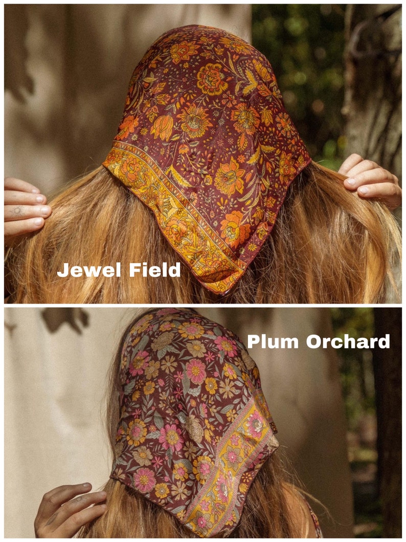 Silk Hippie Boho Bandana, Square Head Scarf, Bohemian Hair Wrap, Unique hippie gift, stocking stuffer, pet dog scarf image 6