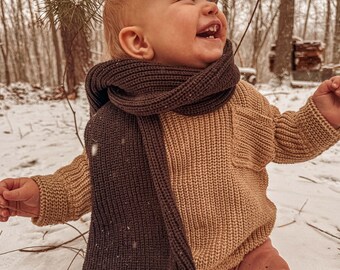 100% Organic Cotton Kids Toddler Baby Scarf, Warm Winter Fall Scarf, Boho Chic Kids Youth Knit Cotton Organic Scarves Natural Fiber