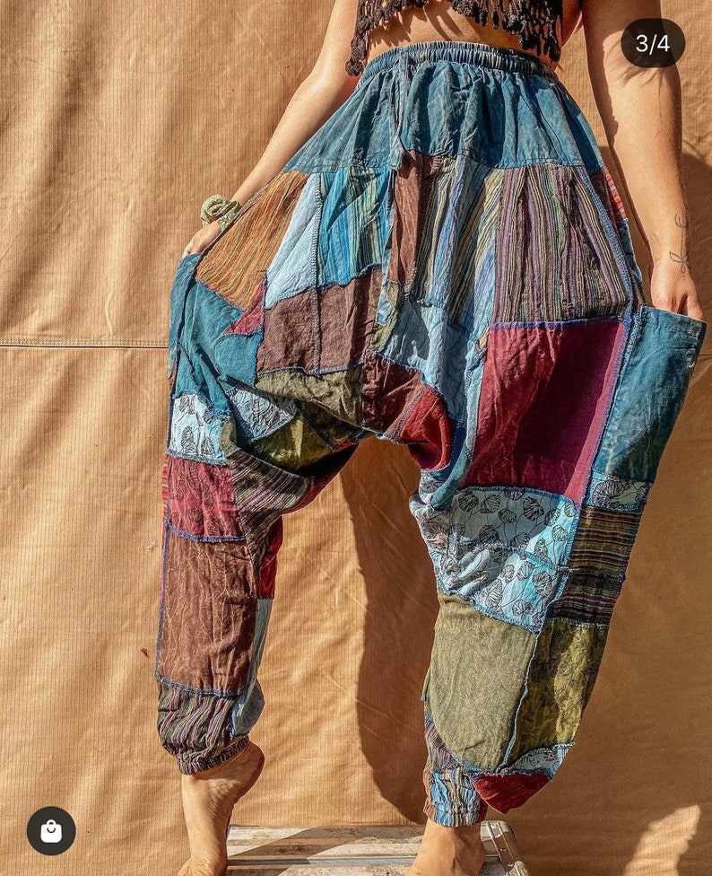 Hippie Patchwork Harem Pants Unisex Mens Womens Festival Etsy