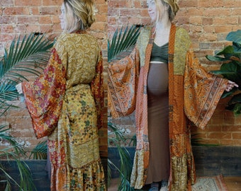 Hippie Bohemian Patchwork Silk Kimono, Choose Your Color, Recycled Silk ...