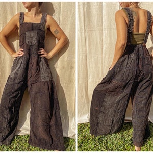 Hippie Cotton Patchwork Baggy Wide Leg Overalls Unisex, Festival Jumper Woodstock Harem Dungarees XS-1X Bohemian Spell Aesthetic