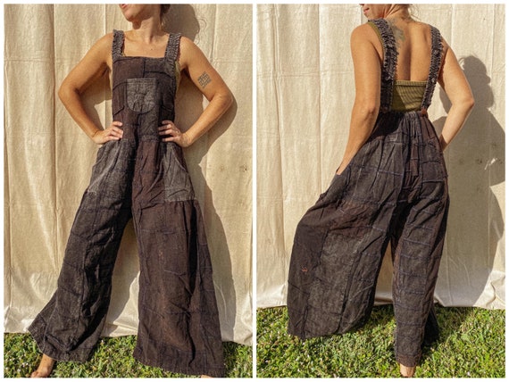 Hippie Cotton Patchwork Baggy Wide Leg Overalls Unisex, Festival Jumper  Woodstock Harem Dungarees XS-1X Bohemian Spell Aesthetic 