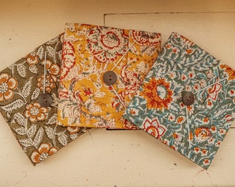 Handmade Sketchbook Journal Handmade Blank Paper and Hand Block Printed Outer Cover, Floral Inspired Natural Paper Notebook With Closure