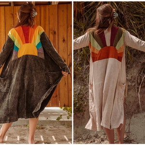 Hippie Bohemian Patchwork Sun Rainbow Pride Duster Kimono Cardigan, Earthy Sun Jacket, Colorful Festival Sweater