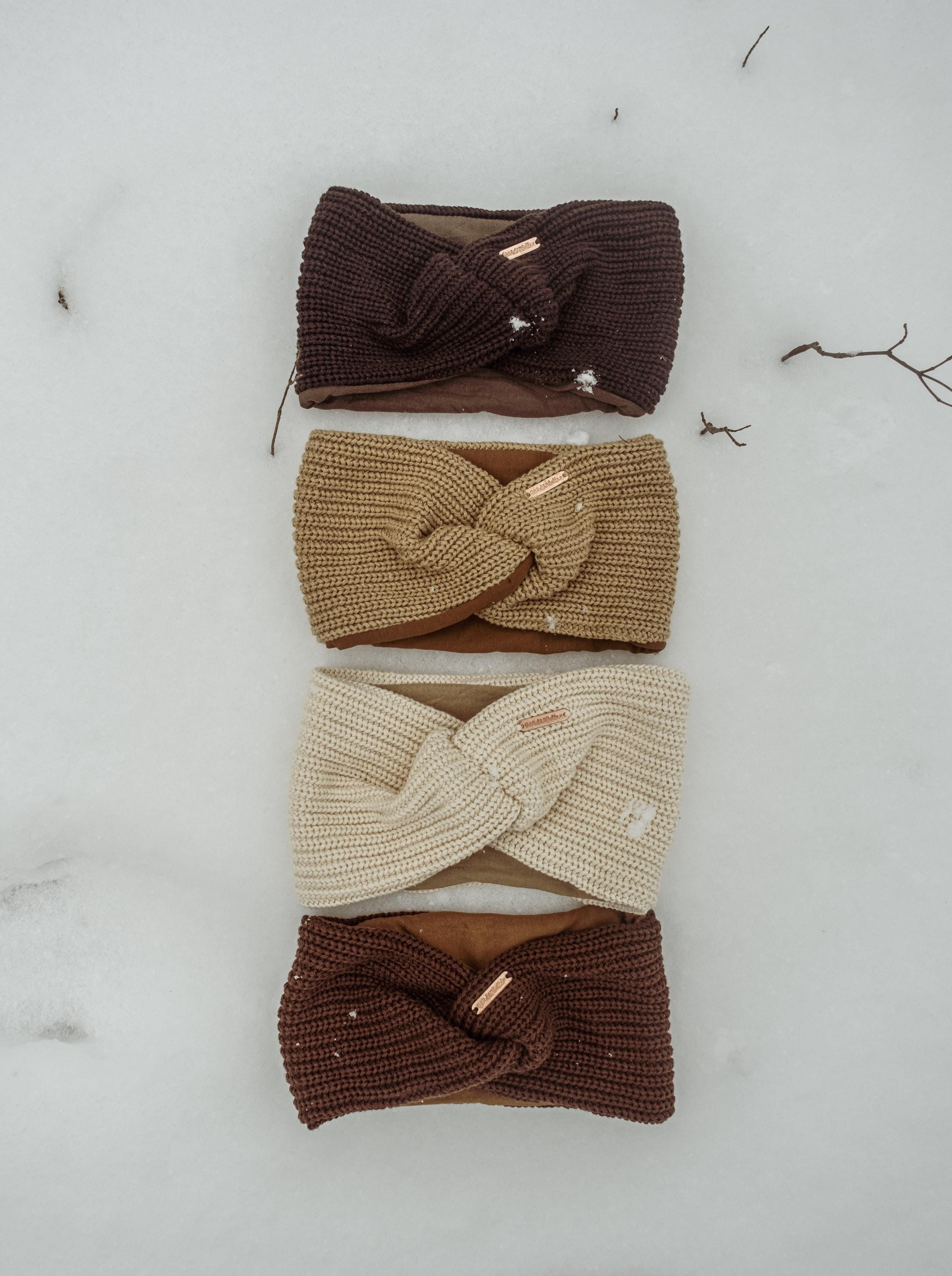 Organic Cotton Boho Headband, Baby + Adult Ear Muff Sweater Headband Cozy Ear Warmer Reversible Knit Head Wrap Ski Snowboard Knotted Twisted