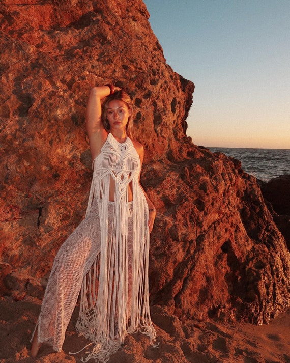 Beachy Goddess Ethereal Macrame Festival Maternity Dress, Bohemian Hippie.  Long Cotton Handmade Over Dress Handmade Photoshoot Layering - Etsy Finland
