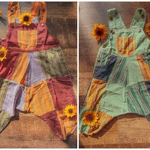 Kids Hippie Boho Dungaree Overalls, Woodstock Patchwork Jumper Adjustable, toddler boho clothing AGE 1-8