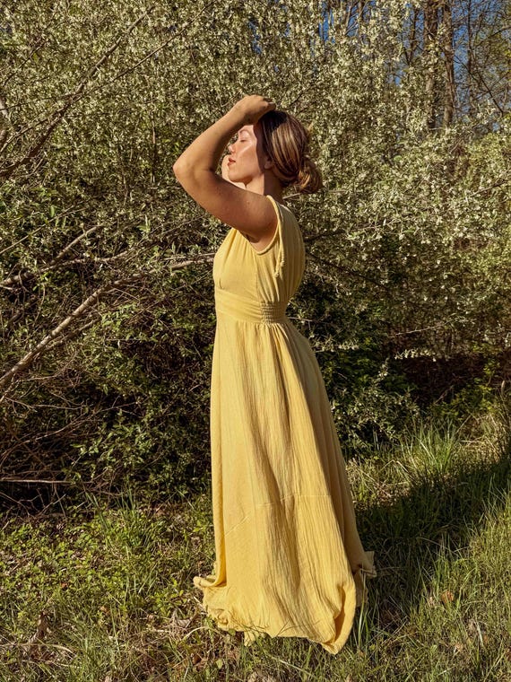Organic Cotton Bamboo Summer Maxi Dress, Cozy Soft Natural Fiber Dress, Beachy Boho Maxi Gown