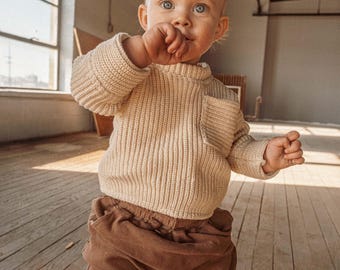 ORGANIC Cotton Baby Kids Toddler Sweater, Gender Neutral Oversized Boxy Pullover Sweater, Mommy and Me Sweater, Unisex Boys Girls Sweater
