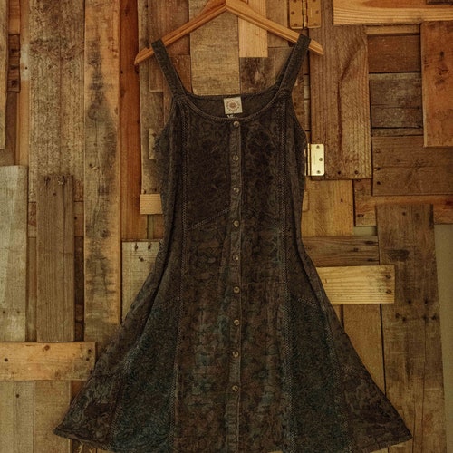 Boho Hippie Patchwork Loose Fit Mini Dress, Fall Button Down Dress, Cottage Core Tie Back Dress, Hippie Grunge Style Embroidered Jumper