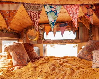 Bohemian Hippie Recycled Silk Flags, Hippie room decor, eco friendly boho home decor, dorm decor, wall hanging, prayer flags, vegan gift