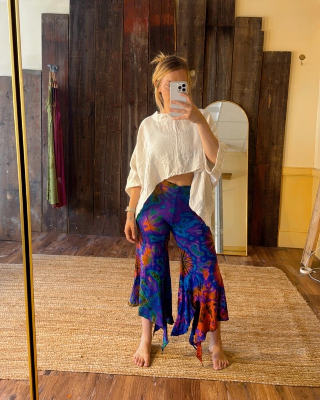 【COLOR iN ID】Lati Hippie Overfit Pants Women's Bell Bottom Flare Leg Hippie Pants, Tie Dye