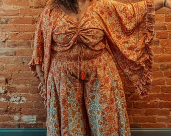 Boho Free Flow Flare-broek, gezellige Bell Bottom vloeiende broek, hippie spreuk stijl Palazzo broek, XS-4X aardse bruiloft broek