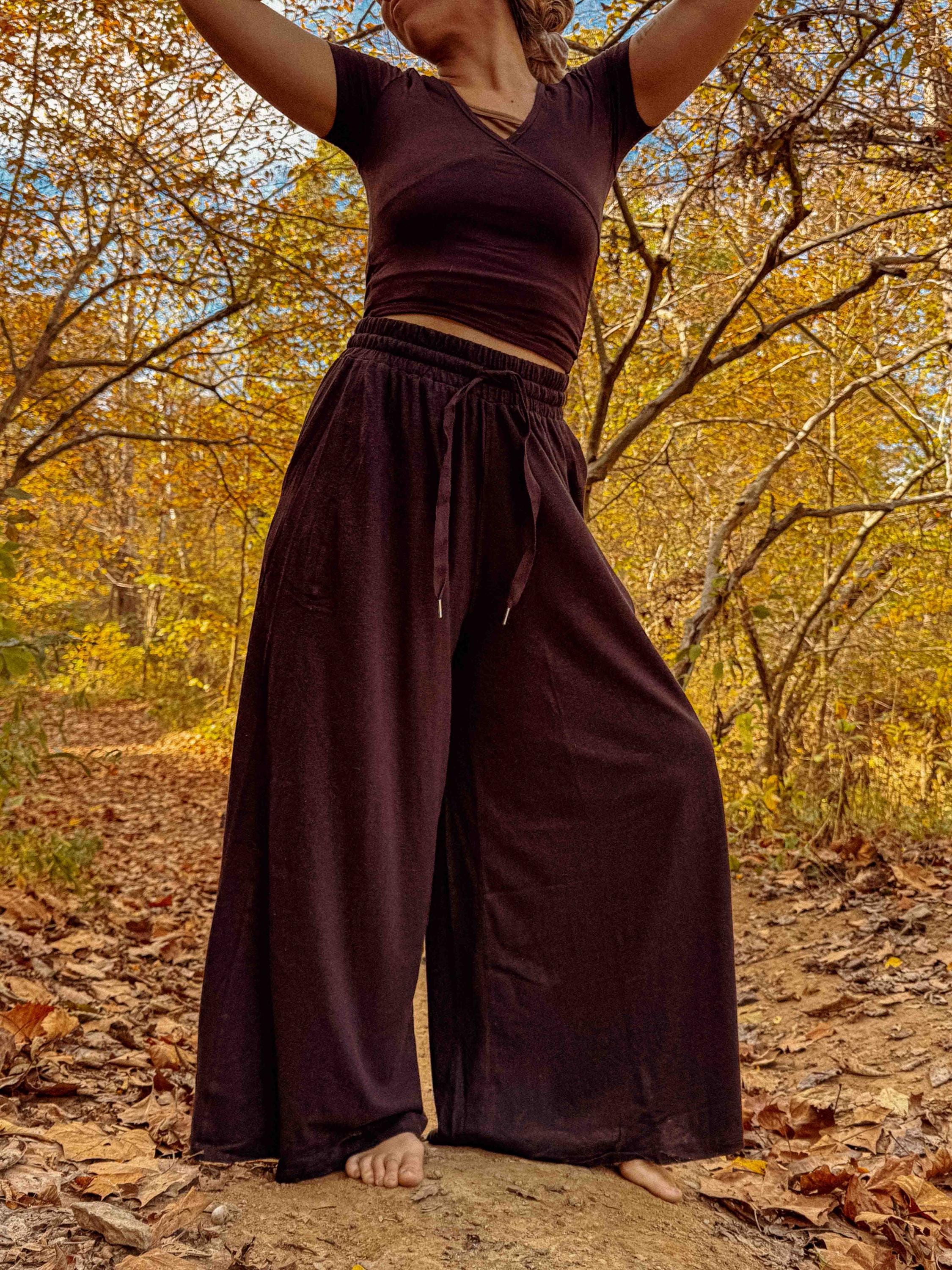 Organic Hemp Embroidered Moth Pants, Cozy Palazzo Pants Organic