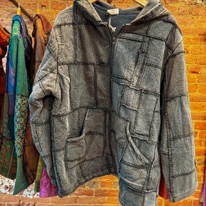 Men’s Women’s Unisex Hippie Patchwork Jacket, Recycled Fleece Lined Coat, Grunge Style Hippie Carhardtt Jacket, Boho Zip up hoodie