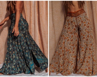 Wide Leg Silk Free Flow Pants, XS-4X Free Spirit Spell Style Bell Bottom Flare Pants, Flowy Yoga pants