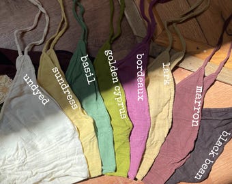 Ekologisk bralette, strand-bh med knytning i rosett och bambu-bomull, sommar-festivaltopp i naturfiber, handgjord muslin, mjuk och andningsbar, XS-3X