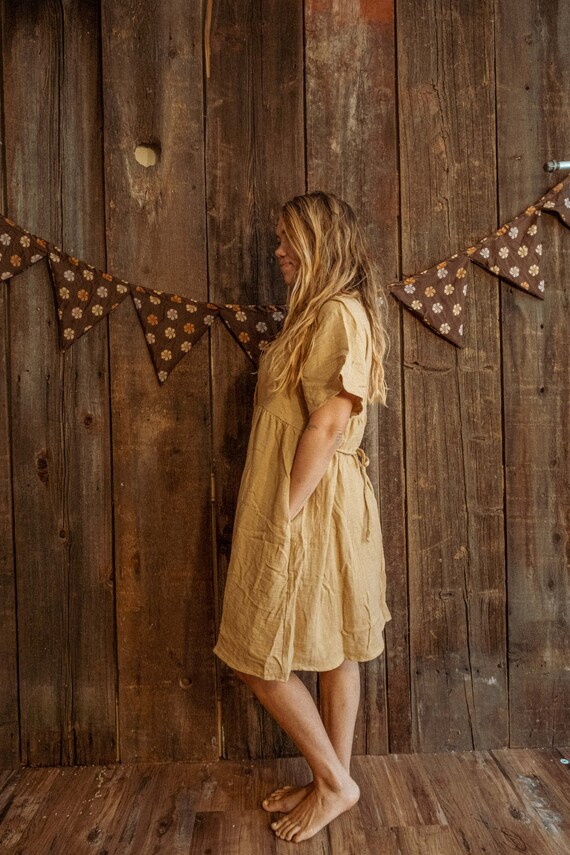 bamboo mini dress Bamboo Surfer Dress, Bronze Oversized Long Sleeve Mini Dress, Handmade in Italy