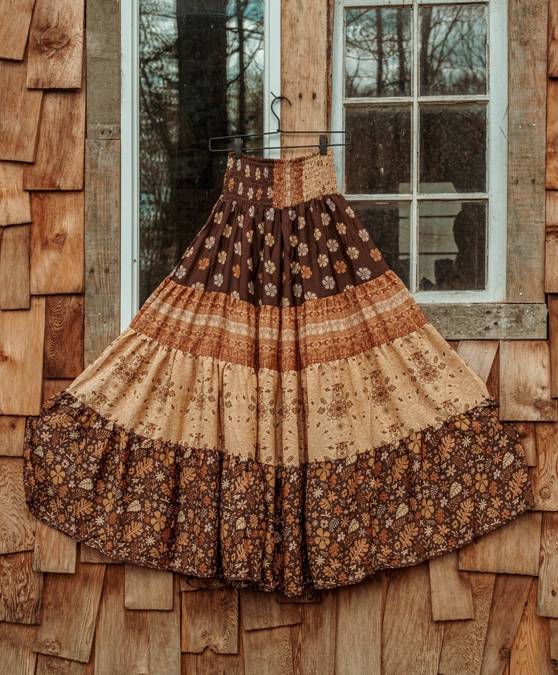 Bohemian Desert Solstice Tiered Soft Maxi Skirt, Hippie Boho Style Sun Moon Skirt, Earthy Neutral Natural Vibe Dress image 2