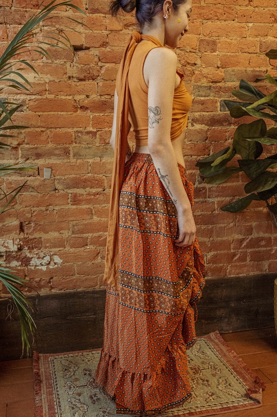 【HI FI FNK】(W) Hippie Checked Skirt Girls Zinna Cotton Cherry Maxi Skirt
