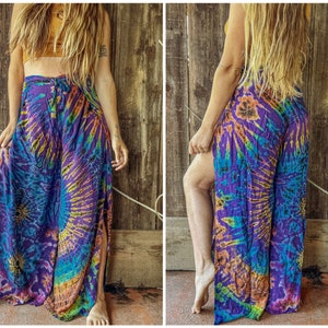 Wrap Split Leg Pants, Open Flow Pants, Hippie Tie Dye Palazzo