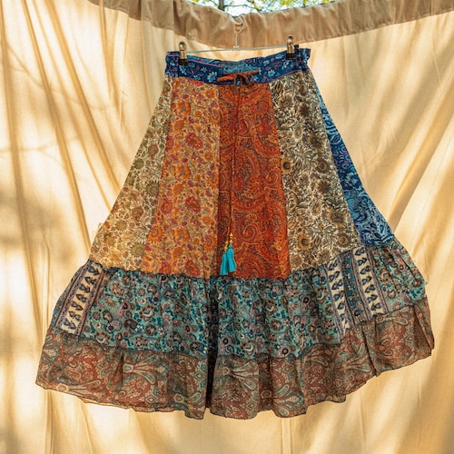 Hippie Boho Patchwork Skirt Recycled Silk Eco Fairy Skirt - Etsy