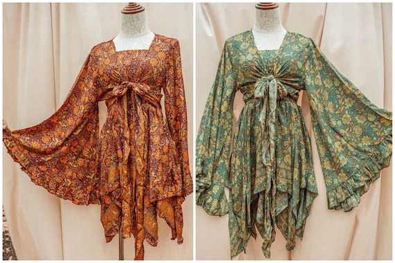 Robe Vintage Années 70 à Motifs Papillons - Taille 36/38 - Occasion Très Bon état
