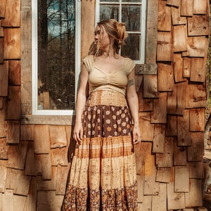 Bohemian Desert Solstice Tiered Soft Maxi Skirt, Hippie Boho Style Sun Moon Skirt, Earthy Neutral Natural Vibe Dress image 9